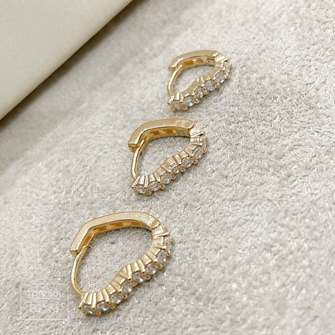 Trio de Argola de Coração Cravejado Cristal Dourado